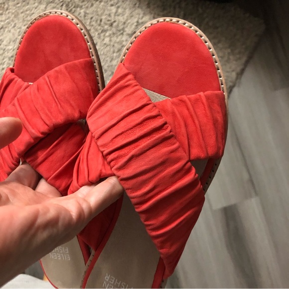 Eileen Fisher | Shoes | Eileen Fisher Cross Melon Ruched  NWT Eileen Fisher Ruched Cross Slide Sandals Coral Red Size 6.5